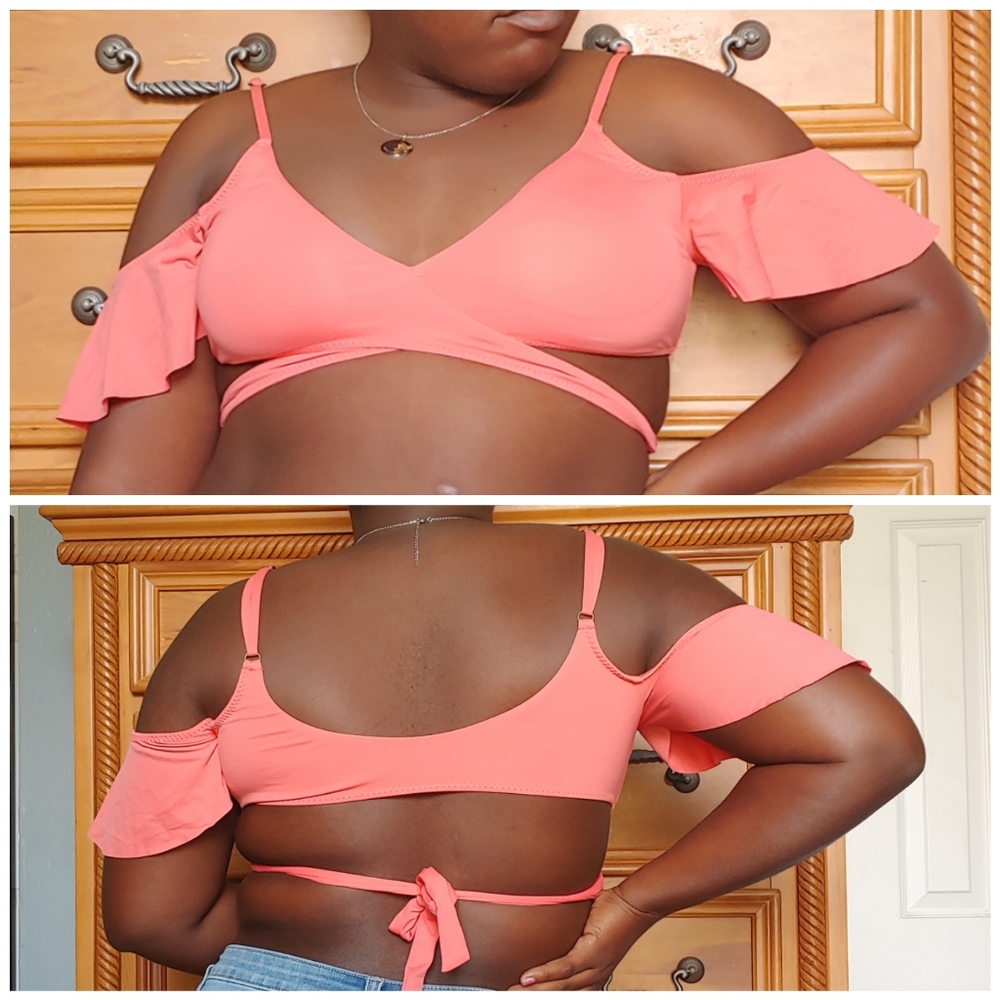 Becca Coral Criss Cross Off the Shoulder Swim Top